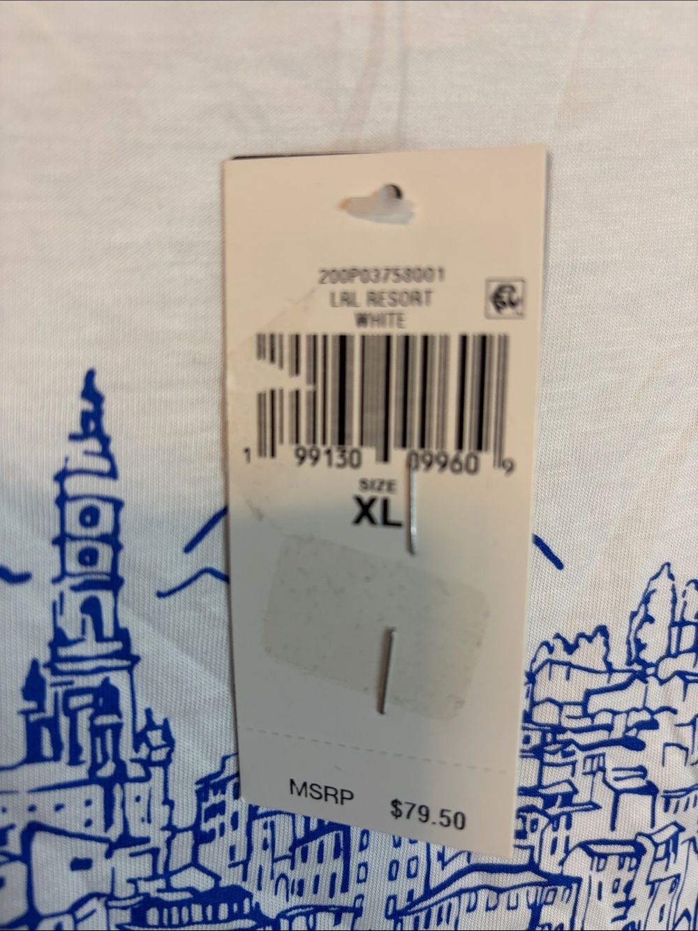 Lauren Ralph Lauren White Tee with Blue Nautical Sketch Cotton-Modal Size XL NWT - Picture 5 of 8